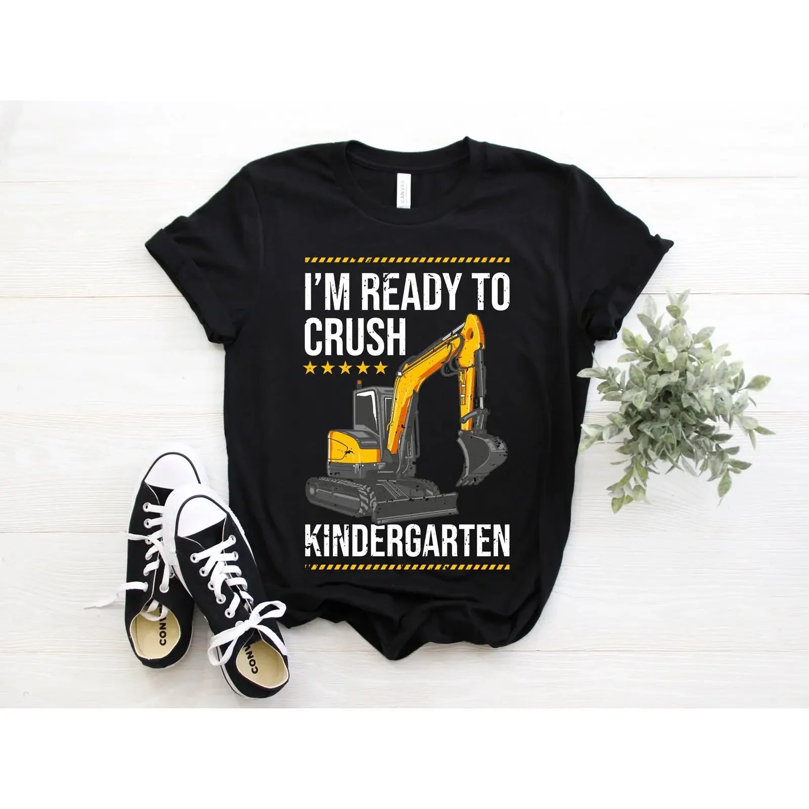 I'm Ready To Crush Kindergarten Excavator Construction Vehicle T Shirt Boys Girls Kids First Day School Outfit vintage Washed