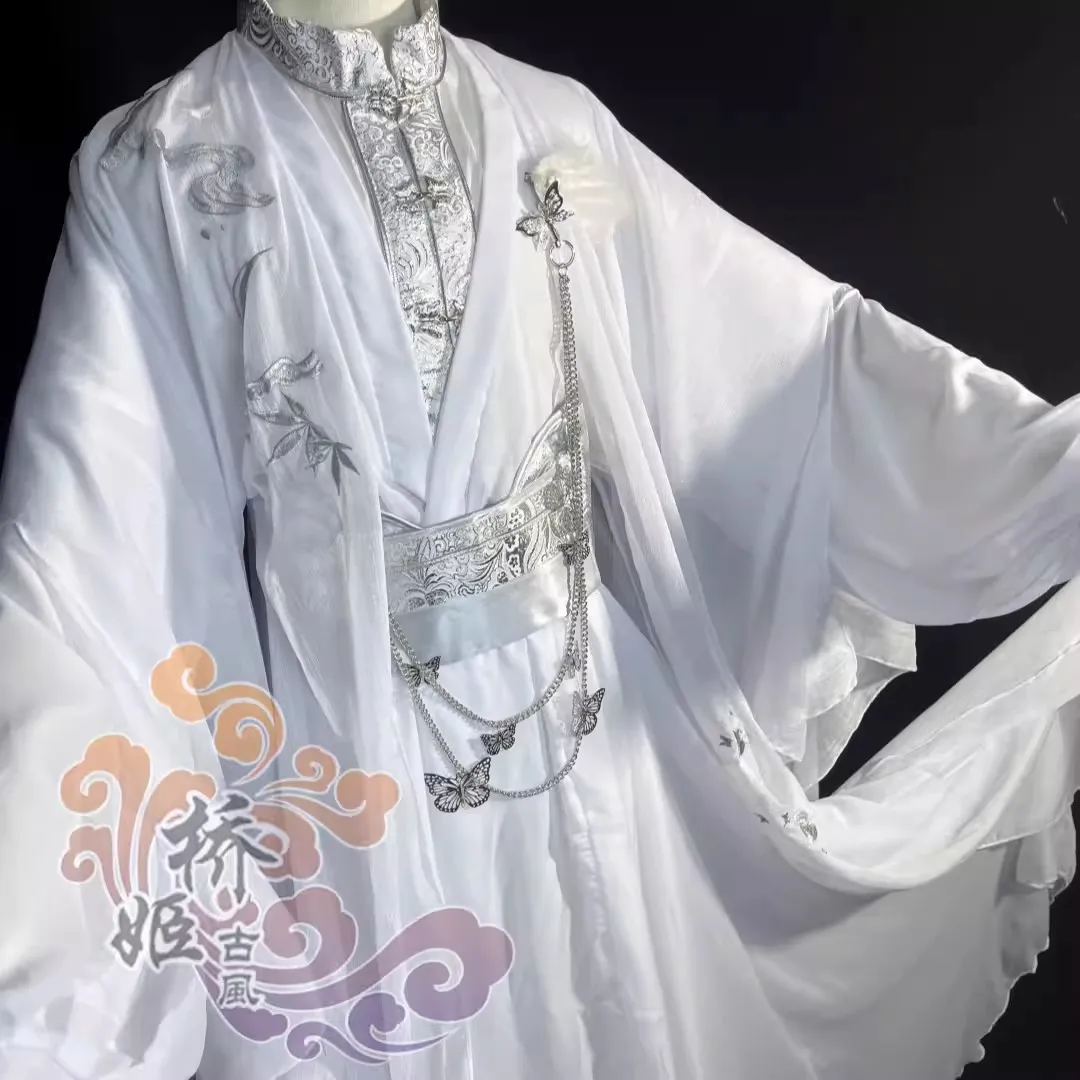 Hua Cheng Cosplay Costume Wig White Clothes Tian Guan Ci Fu Chinese Hanfu San Lang Huacheng Outfits With Eyemask Wrist Guard