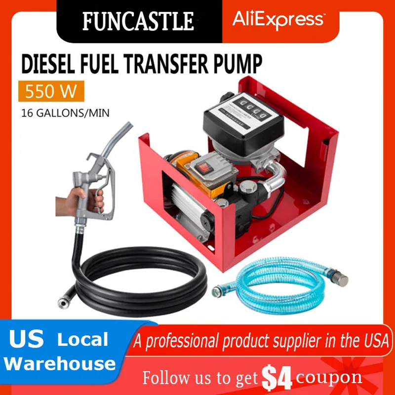 Electric Fuel Transfer Pump 110VDC 550W Gasoline Pump with Nozzle 13' Hose Kit Diesel Transfer Extractor for Gas Diesel Kerosene