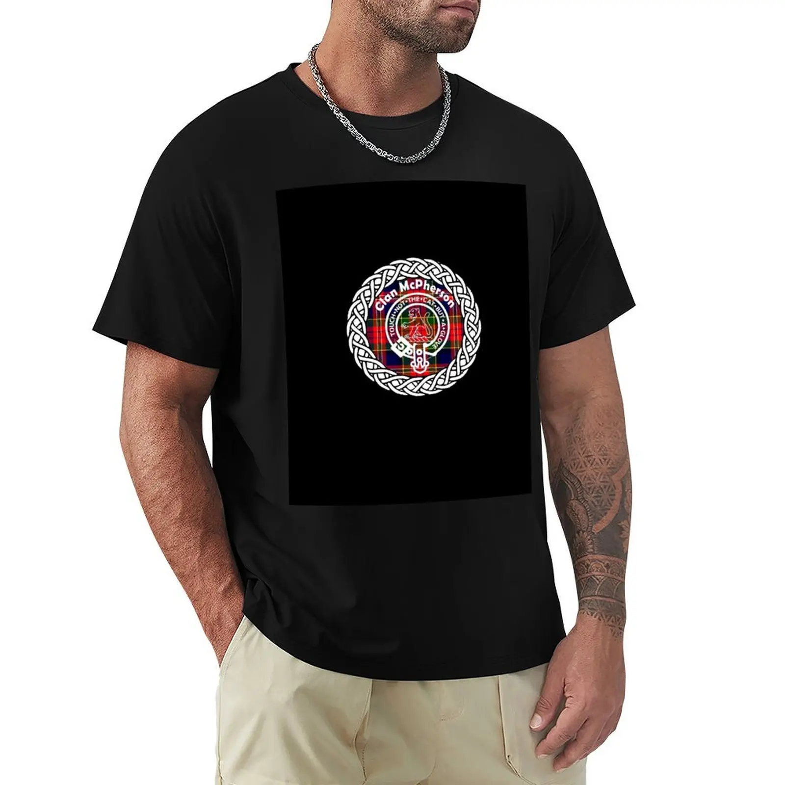 

Clan McPherson surname last name tartan crest badge T-Shirt oversizeds vintage graphic tee plus size men clothing