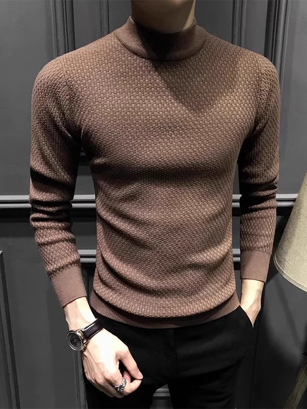 

Autumn Winter Men's Knitted Long Sve Mid-Ne f High-Ne Sweater Slim Fit Base irt Youthful Casual Inner Wear