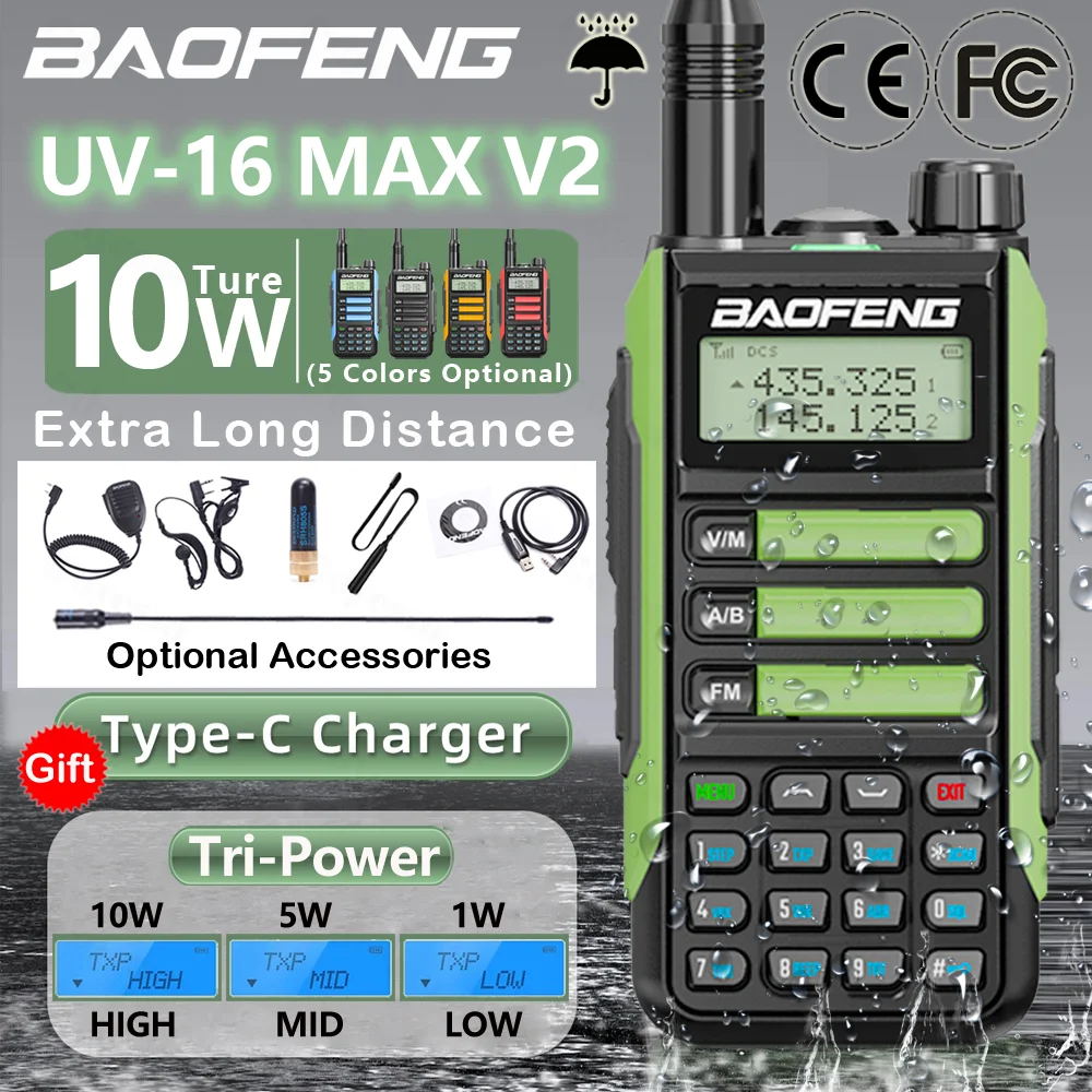 2025 Baofeng UV-16 Max IP68 Waterproof Walkie Talkie Dual Band High Power CB Radio Vhf Uhf CB Ham Radio Long Range Two Way Radio