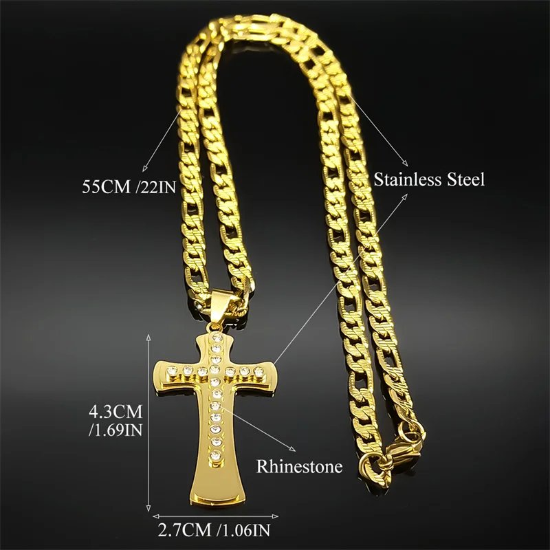 المسيحية الراين يسوع الصليب قلادة قلادة للنساء الرجال الذهب اللون الفولاذ المقاوم للصدأ الكاثوليكية الهيب هوب سلسلة مجوهرات هدية #6