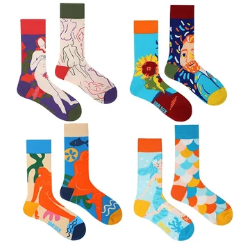 1 paire homme femmes chaussette originale AB marée chaussettes moyen haut Tube coloré chaussettes mystère Alien coton Cowboy Clown bombe unisexe chaussettes