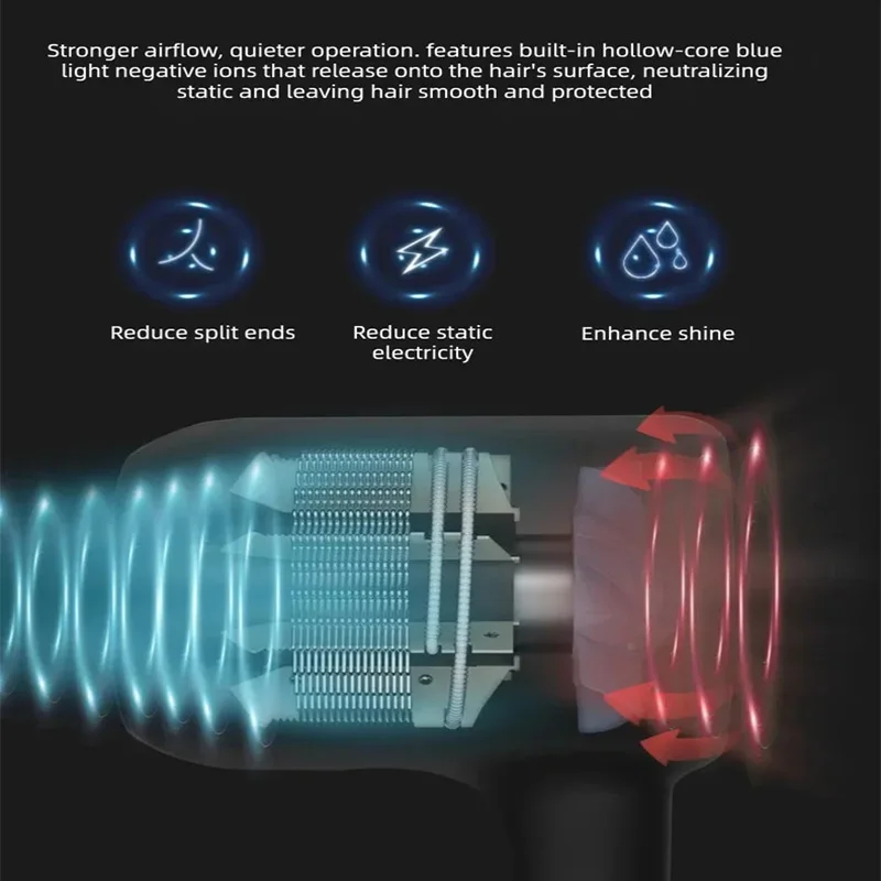 Far Infrared New Intelligent Hair Dryer Hollow Blue Light 1300W Anion Powerful Cold Hot Wind Electric Hair Blower