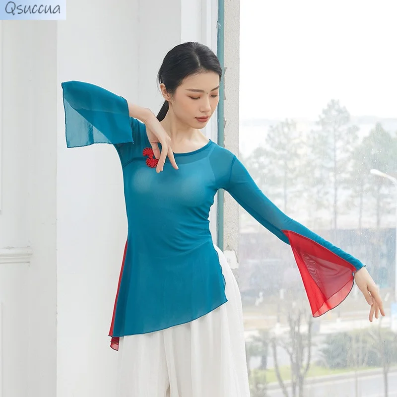 Classical Dance Ethnic Modern Body Rhyme Dance Performance Costumes Practice Color Matching Tops Women's Gauze
