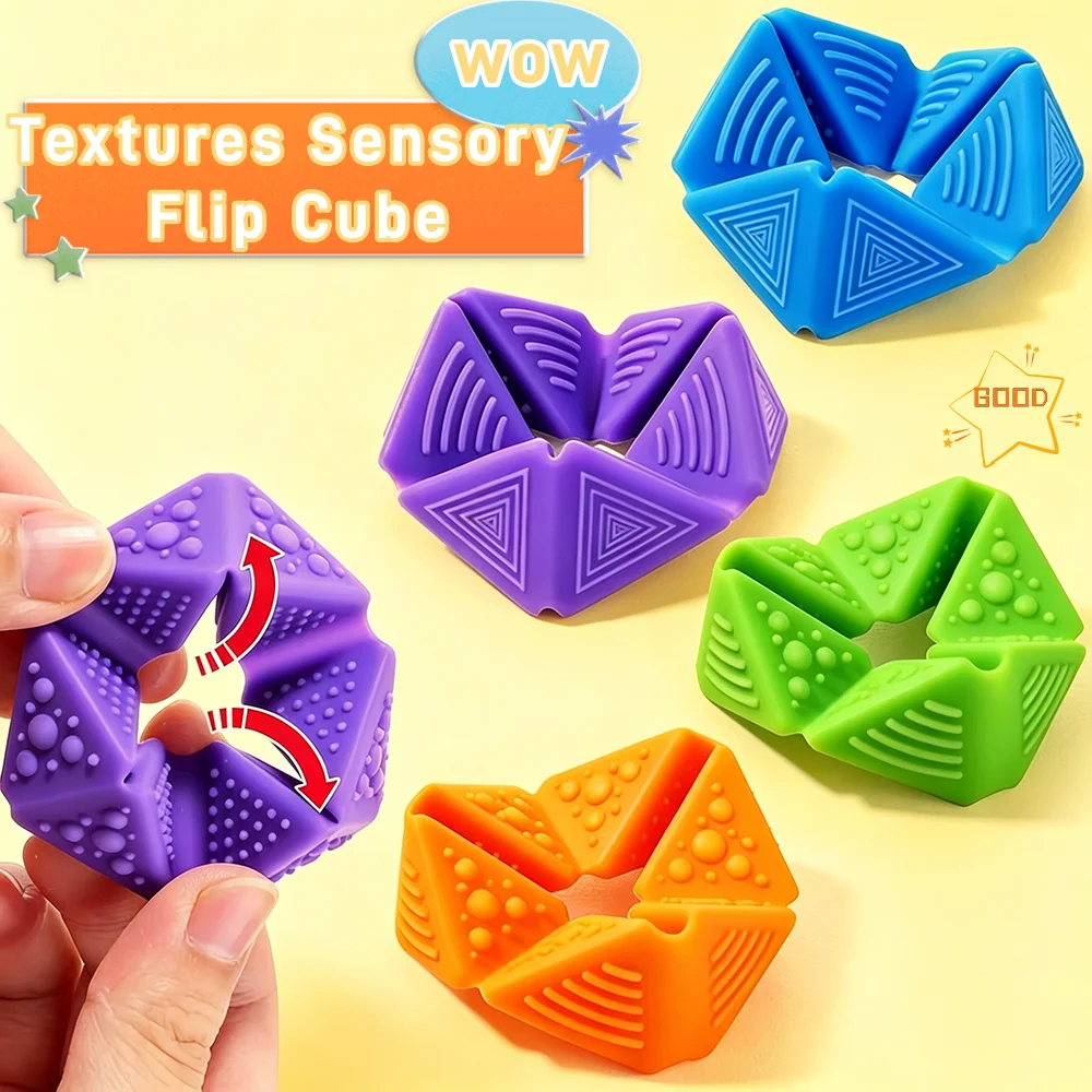 4Pcs New 2026 3D Textured Silicone Flip Cube Fidget Toy Quiet Pocket Sensory Stress Relief Clicker ADHD for Adults Office Gifts