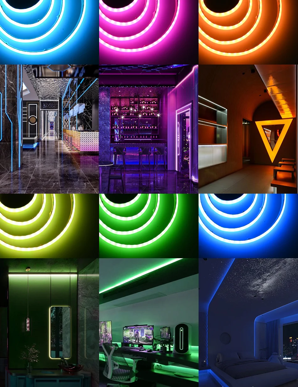 COB RGB LED Strip Lights 576 LEDs/m High Density Flexible Dimmable FCOB Led Tape Colorful Rope Lighting DC12V 24V