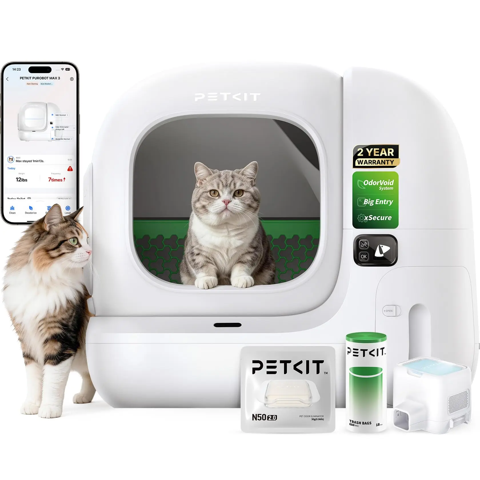 Purobot Max 3 Automatic Litter Box Large Opening Odor Control Safety
