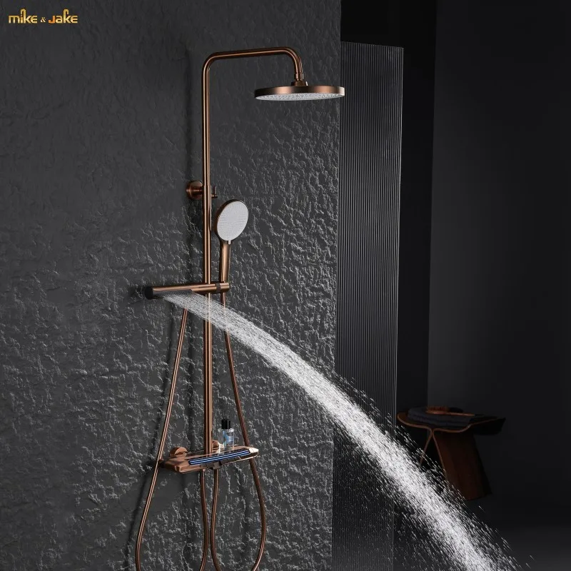 

thermostatic rose shower set with side message shower 4 function bath shower faucet rainfall shower mixer hot & cold shower