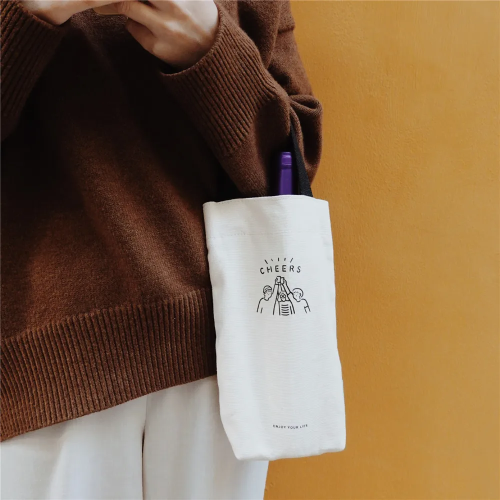 Portable Tote Bag Water Cup Bottle Holder Coffee Milk Tea Canvas Bag Eco Mini Storage Small Umbrella Handbag Red Wine Bag