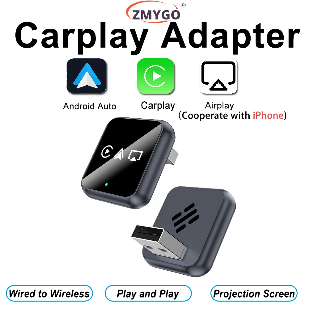 محول Carplay اللاسلكي Android Auto لنظام Apple Airplay الذكي وشاشة عرض USB التوصيل والتشغيل التلقائي 3in1 Car Play