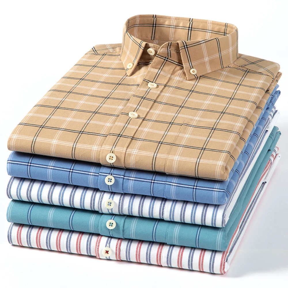 

Men's Button Down Long Sleeve Plaid Oxford Shirt with Chest Pocket - Comfortable Soft 100% Cotton Breathable Casual Daily Wear