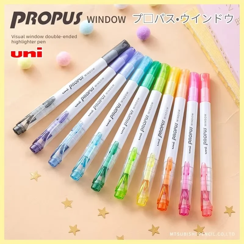 5Pcs Janpan UNI PROPUS Perspective Window Double-tip Highlighter Pen PUS-102T/103T Student Painting Graffiti Soft Color Marker