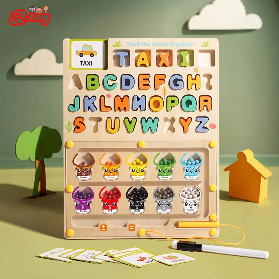 Wooden Maze Children Educational Toys Spelling Words Table Board Game Parent-Children Interactive Brain Game