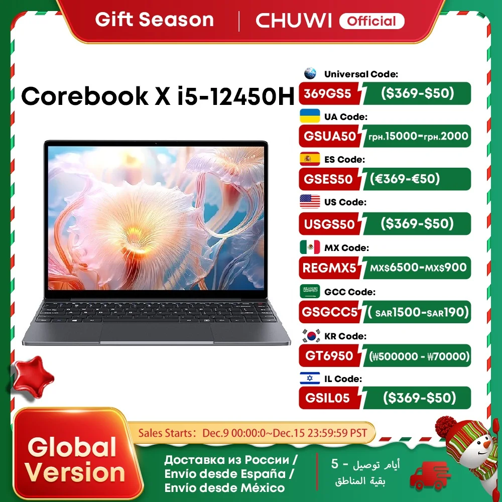 CHUWI Corebook X 2024 Laptop i5-12450H 8Cores 14 inch FHD IPS Screen 16GB RAM 512GB SSD WIFI 6 Windows 11 Gaming NoteBook PC