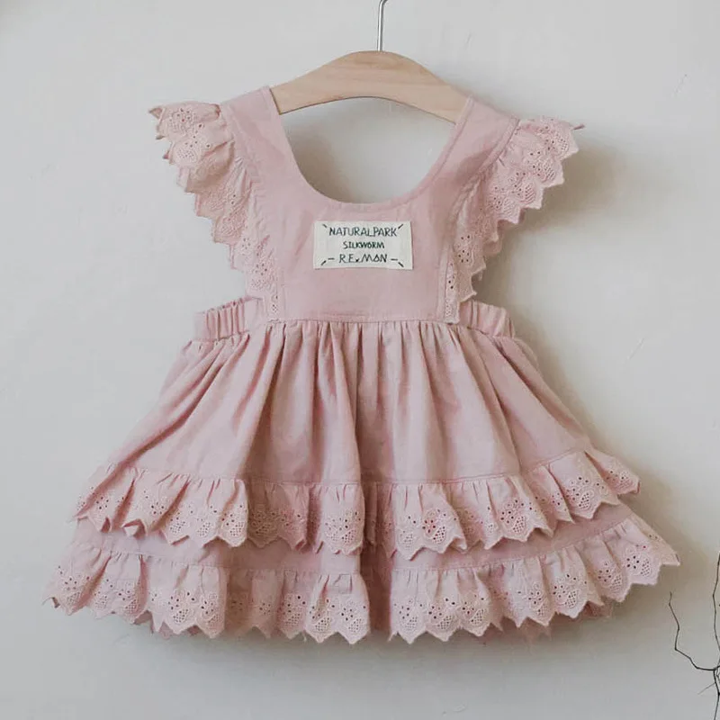 

Sweet Korean Style Girls Vest Skirt with Lace Trim And Embroidery Hollow out Design Sleeveless Autumn Collection 2025 Dress