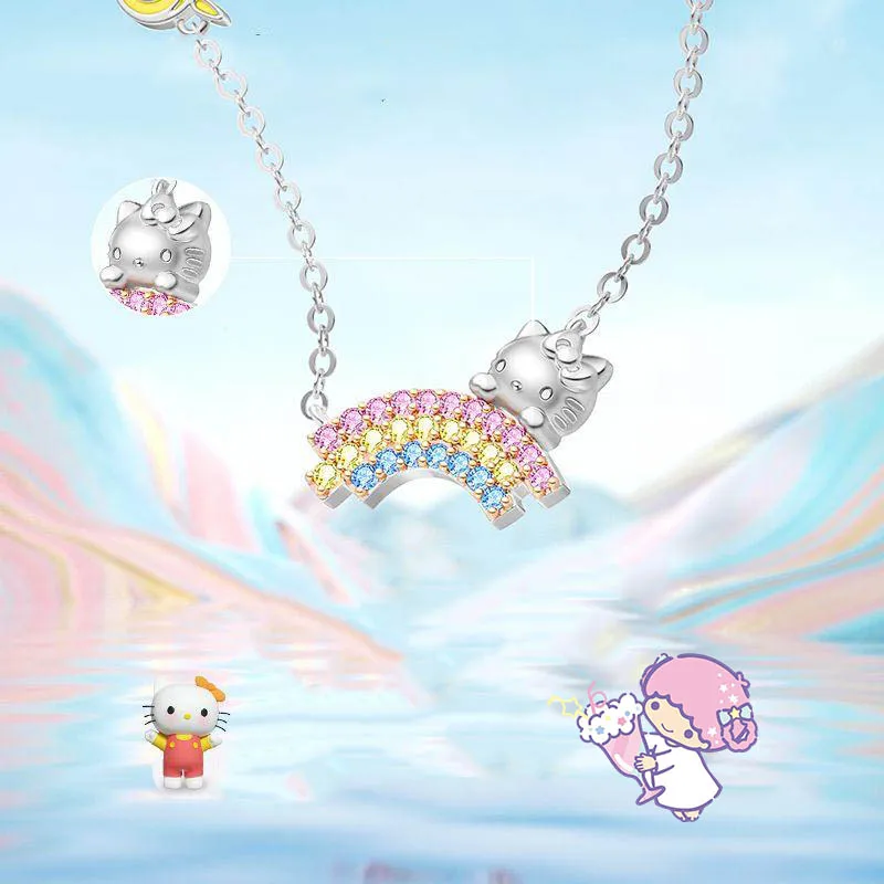 925 Sterling Silver Necklace Kawaii Sanrio Hello Kittys Cute Anime 2024 New Popular Ins Minority Design Gift Birthday Girlfriend