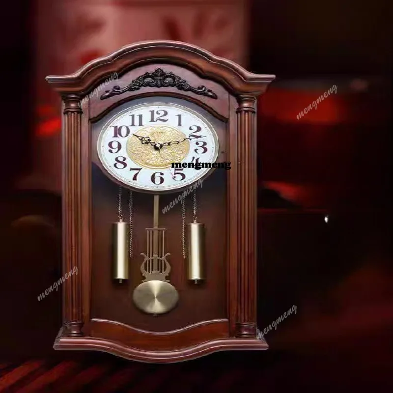 Solid wood wall clock living room old-fashioned quartz clock household timekeeping wall silent clock