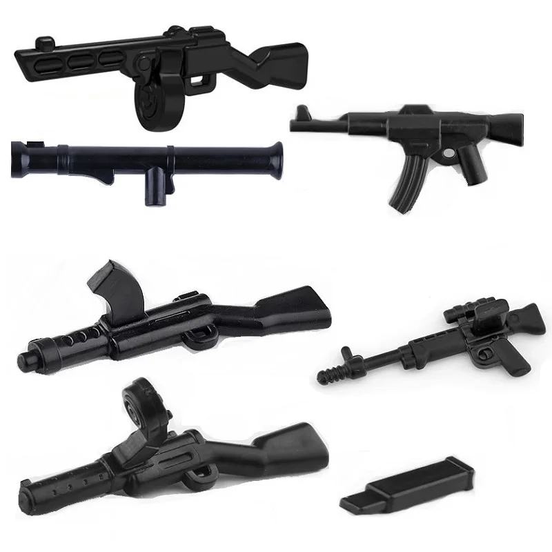 5PCS Military WW2 Soldier Weapon Submachine Guns Arma MOC Mini Action Figures Army Parts Accessories Building Block Bricks Toys