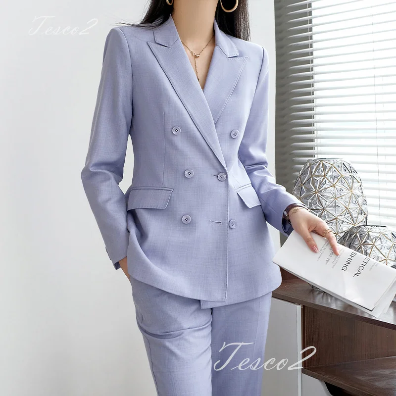 

Tesco Purple Women's Suit Long Sleeve Jacket+Pants Casual Business Outfits Female Pant Sets Fashion Office Suit 2024