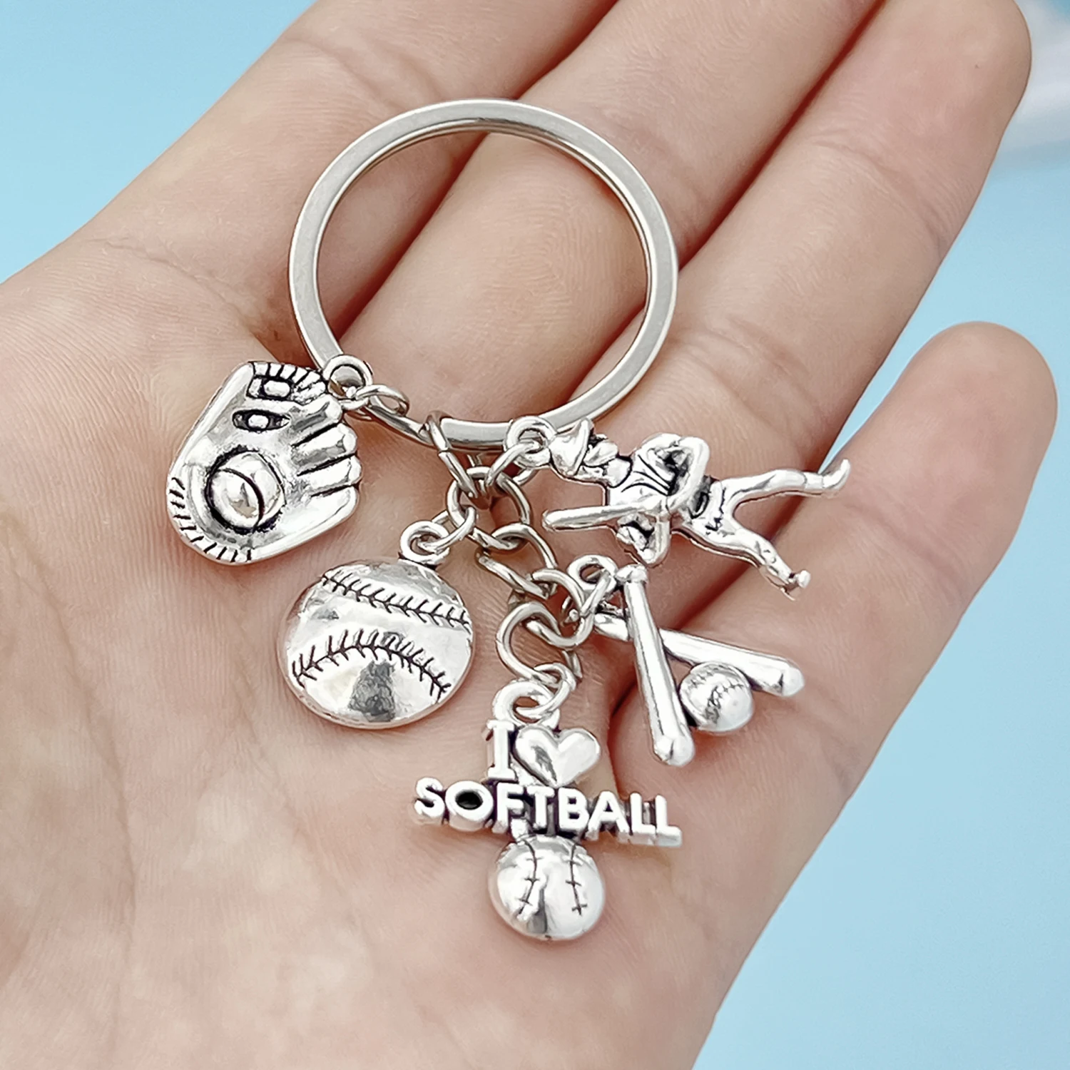 1pc Baseball Alloy Keychain Sports Metal Key Ring Purse Bag Backpack Car Charm Earbud Case Accessory Women Men Boys Girls Gift