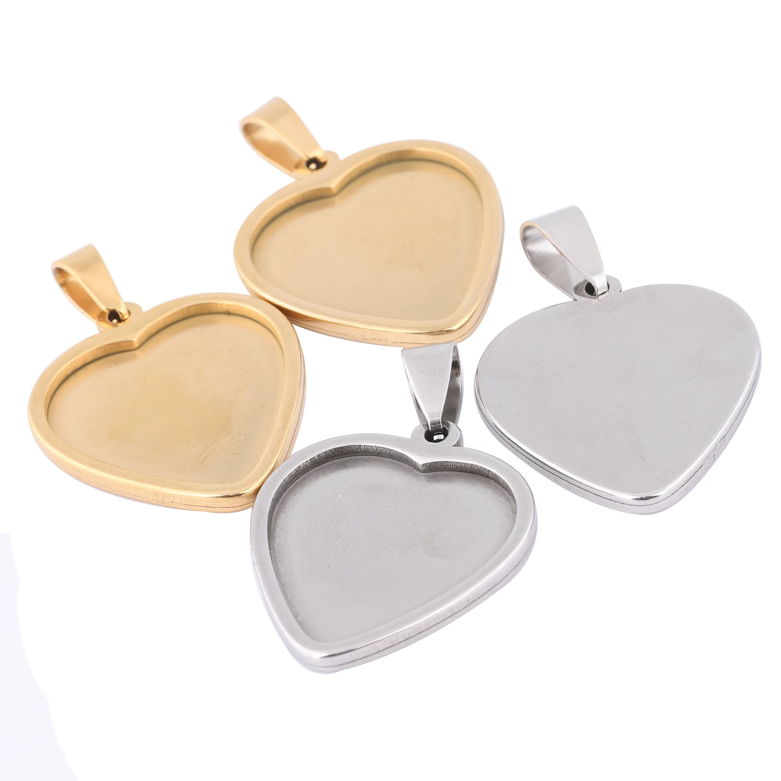 5pcs 20mm Heart Cabochon Trays Stainless Steel Gold Plated Pendant Base Settings For Charm Necklace Jewelry Making