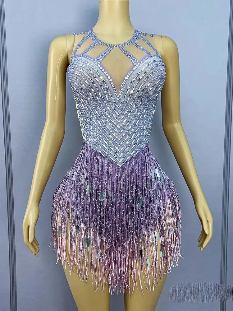 High Quality Hot Stamping Sexy Elastic Sequin Fringe Jumpsuit 2025 New Fashion Custom Women'S Clothing