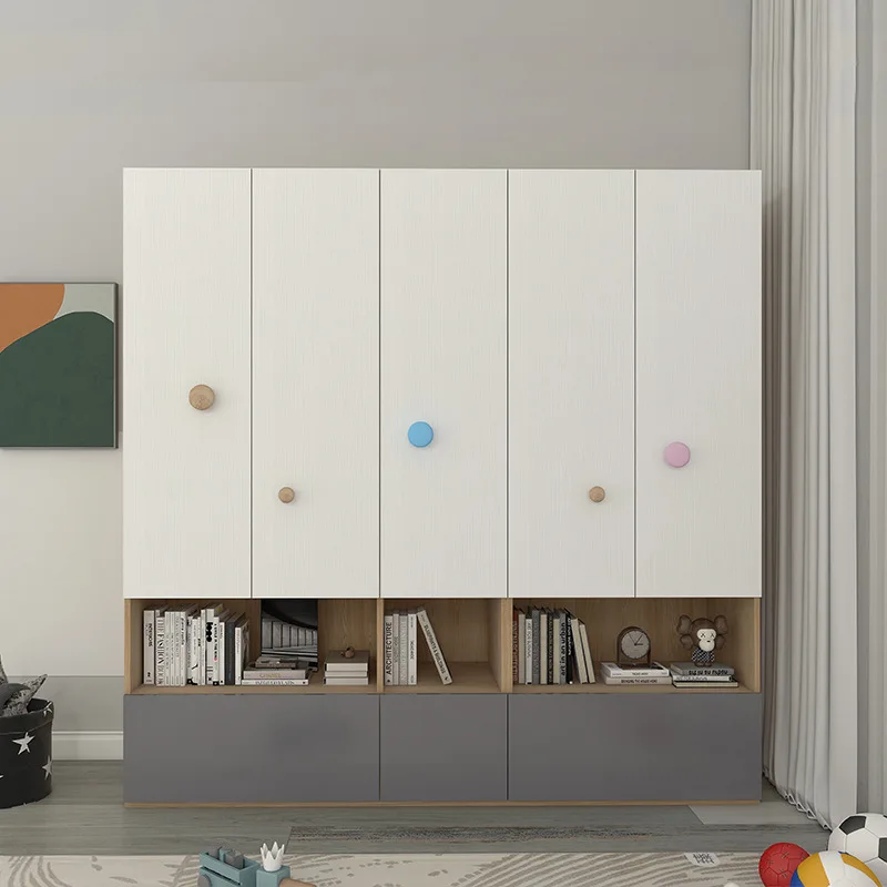 Children's wardrobe girl three-door household bedroom children's room small wardrobe wooden storage cabinet
