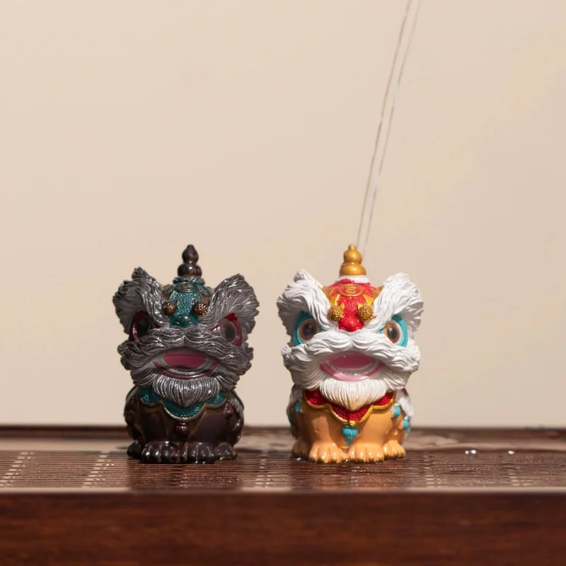 Color Changing Resin Lion Dance Tea Pet New Chinese Style Table Ornament Kung Fu Tray Home Tea Space Decoration