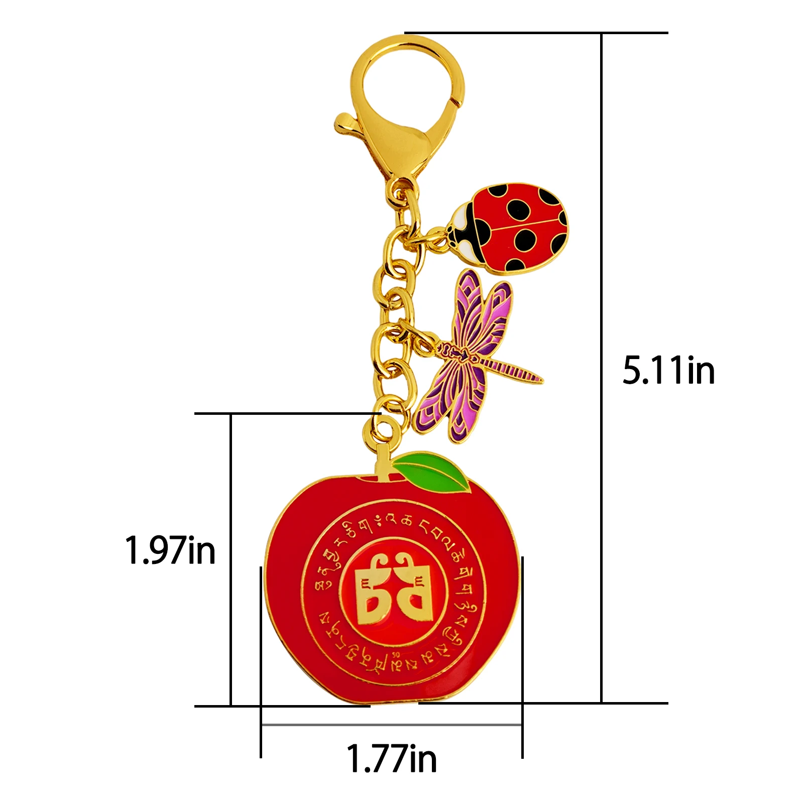 Feng Shui Harmony Apple With Ladybug & Dragonfly Keychain Peace Luck Amulet Keychain