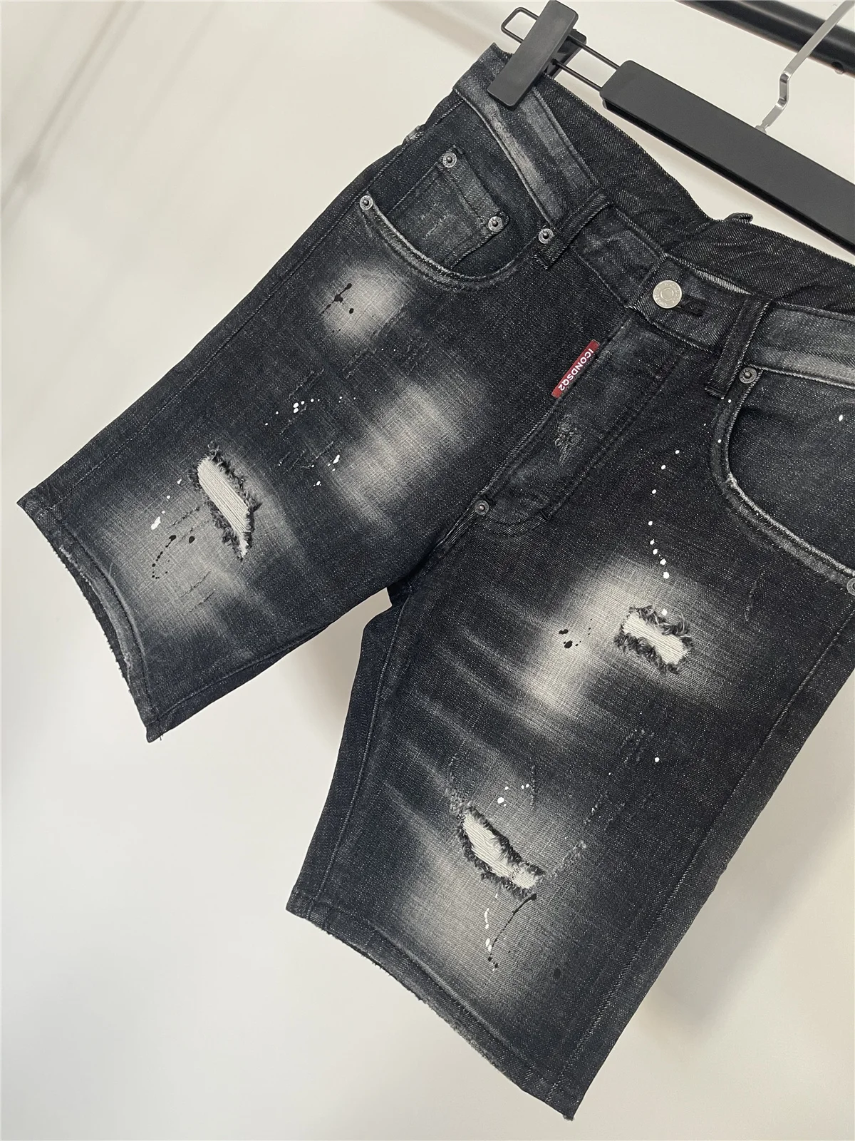 Spring and Summer 2024 New Jeans Trendy Men's Black Simple All-match Printed Slim-fit Micro-elastic Denim Shorts for Men