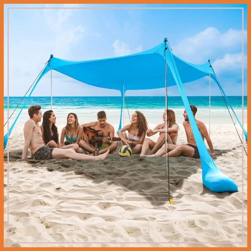 

UPF50+ Pop Up Beach Tent 10x10ft Sun Shelter with Sandbags & Windproof Poles for Camping Picnic