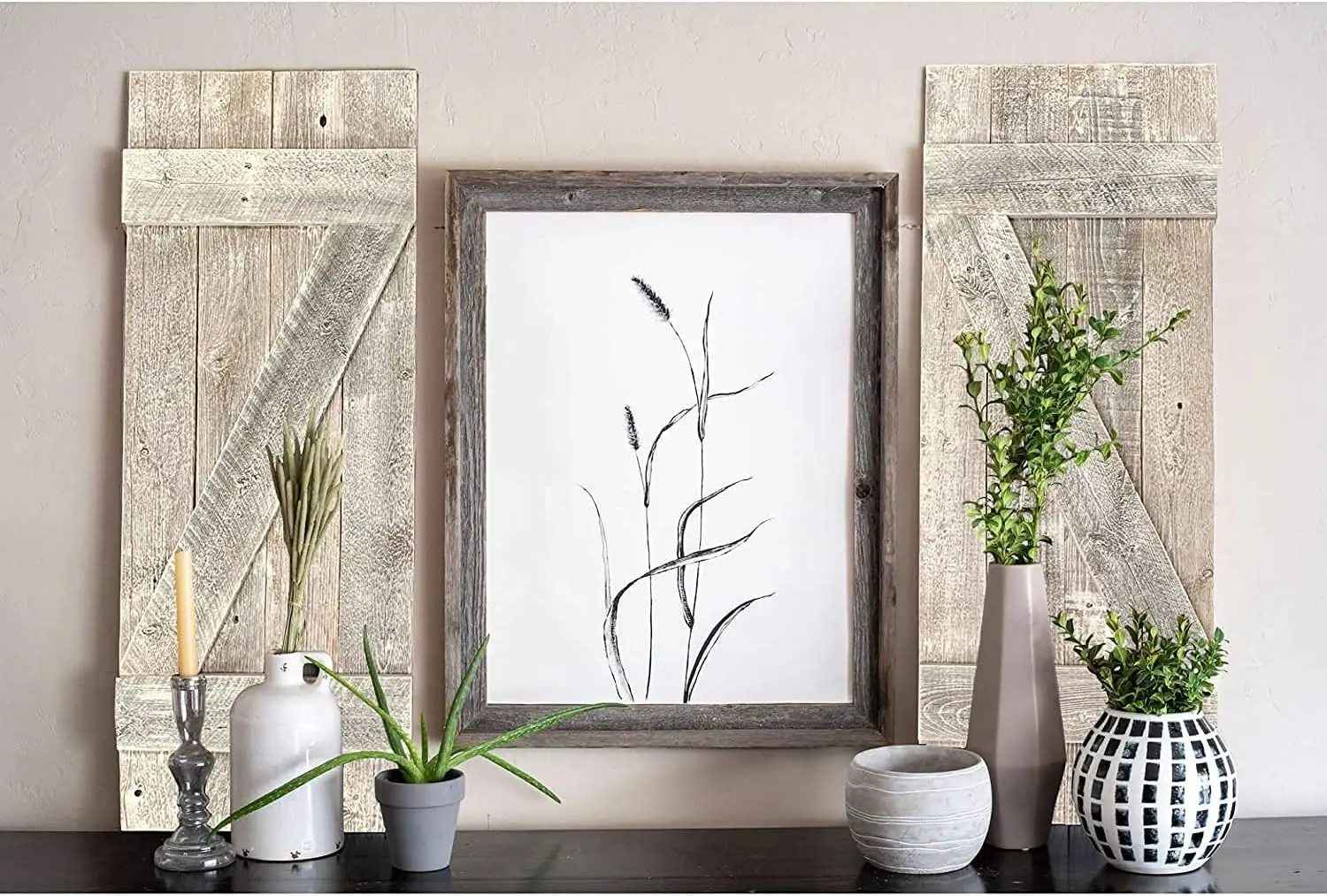 Decorative Shutters Set of 2 | Rustic Farmhouse Window Shutters with Traditional Barn Look Z Pattern | Made from Rec