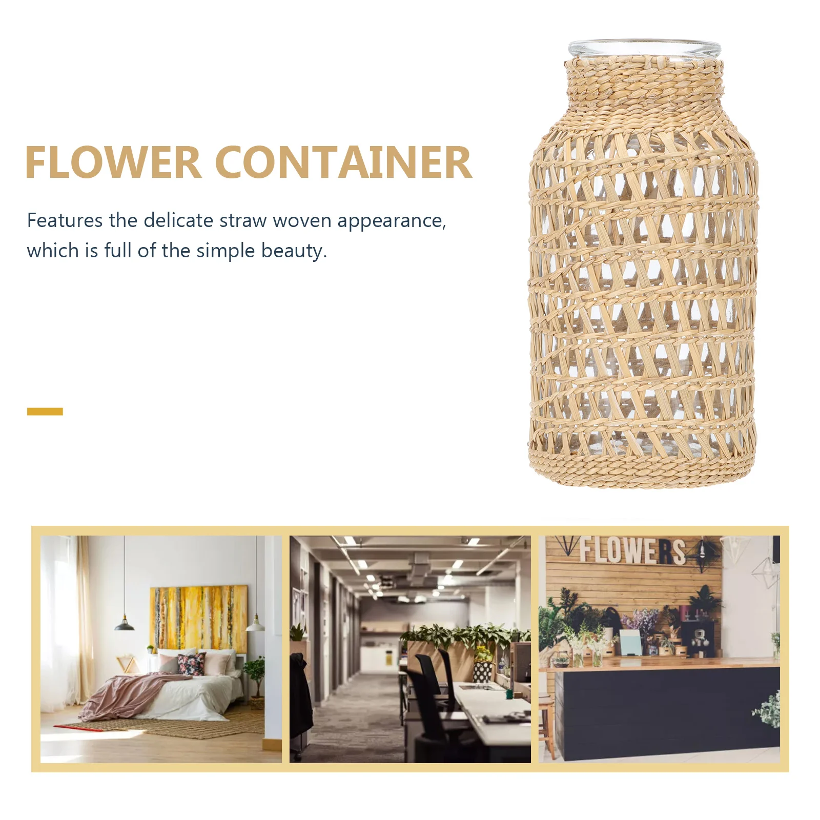 

Rattan Glass Vase Flower Container Home Rustic Decor Unique Japanese Style Plant Stand Centerpiece Hydroponic