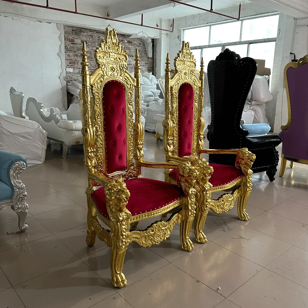 

2pcs Events Furniture Rental Cheap Antique King And Queen Party High Back Royal Luxury Wedding Throne Chair For Groom And Bride