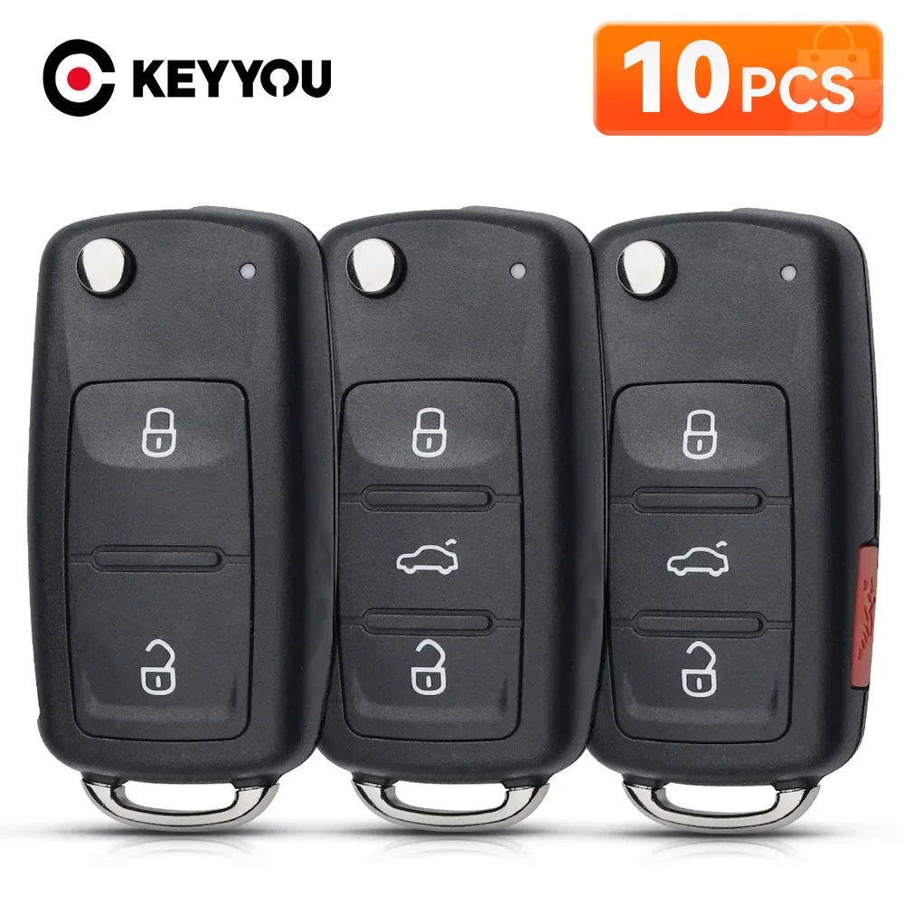 

KEYYOU 10PCS 2/3/4 Buttons Car Key Shell For VW Beetle Caddy Eos Golf Jetta Polo Scirocco Tiguan Touran UP Blank Keys Cover Case