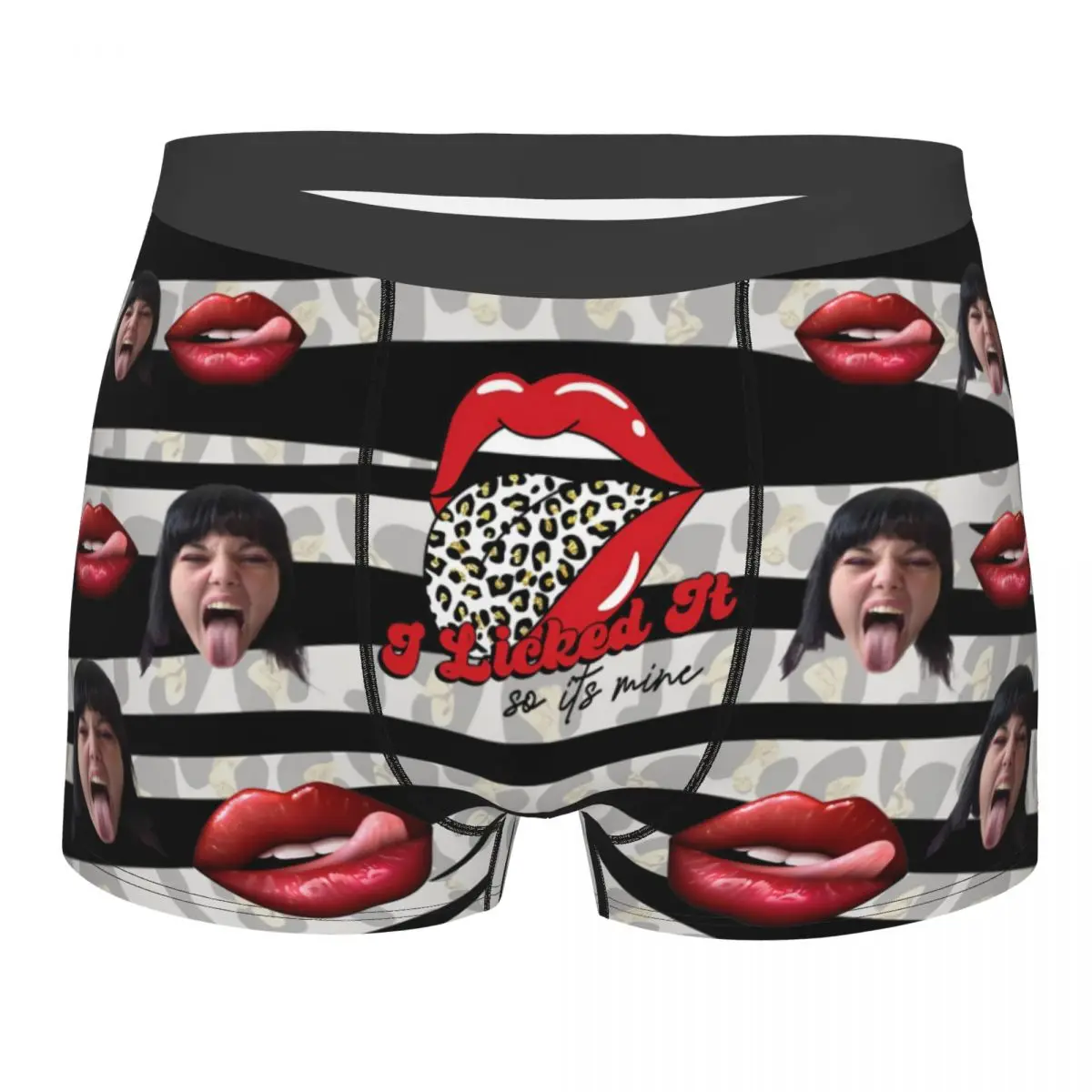 I Licked It So It's Mine Leopard Underwear Face Photo Boxer Shorts Panties Custom Breathable Underpants Funny Gift For Husband