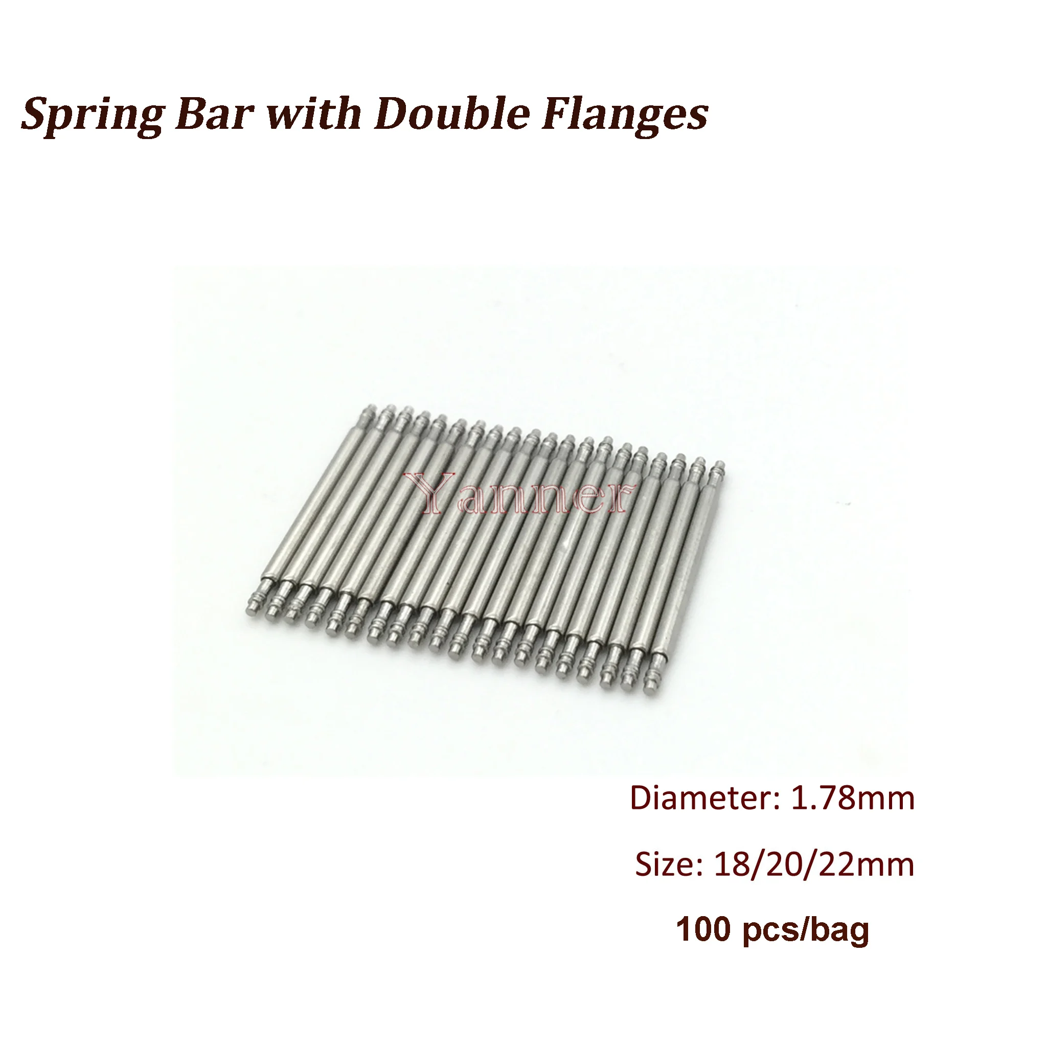 100 pcs Stainless Steel Double Flanges 18-22mm Watch Band Spring Bars Strap Link Pins Tool Deal for Watchmaker