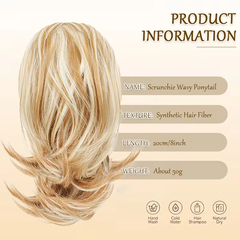 8Inch Short Synthetic Ponytail Extension Elastic Tie Multicolor Hair Wrap Ponytail for Women Quick Volume Stylish Look