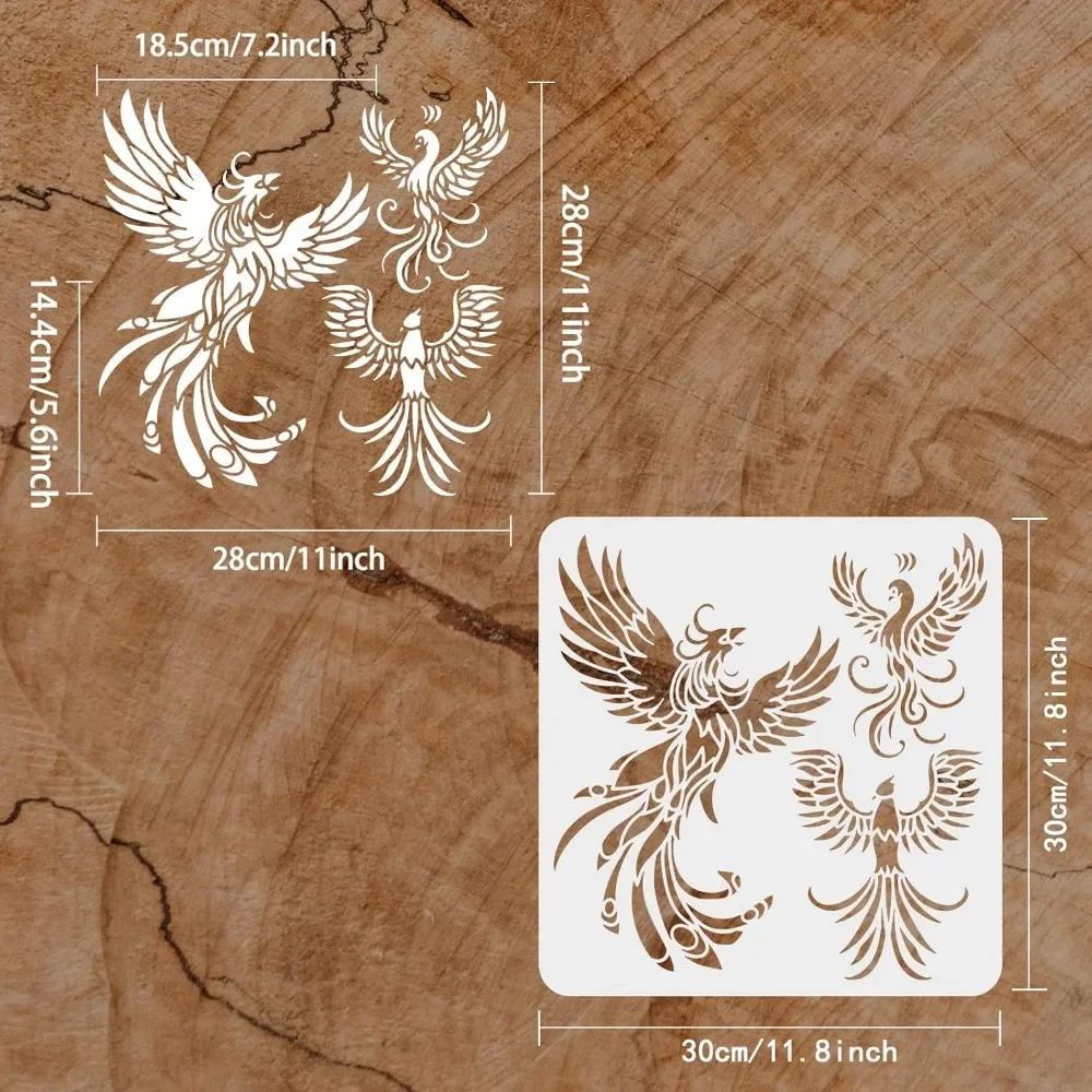 Phoenix Stencils for Painting 11.8x11.8inch Reusable Firebird Drawing Stencil DIY Craft Phoenix Pattern Painting Template