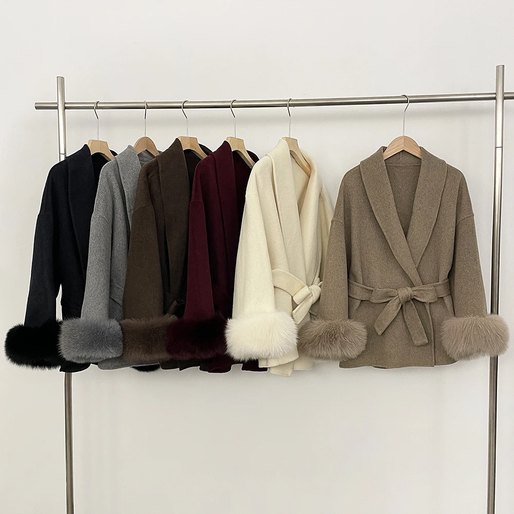 

Reality Fur Coat Women Woolen Lady Overcoat Fox Fur Wool Coat Patchwork Wool Coat Mongolian Fur Women Wool Jacket Autumn Spring