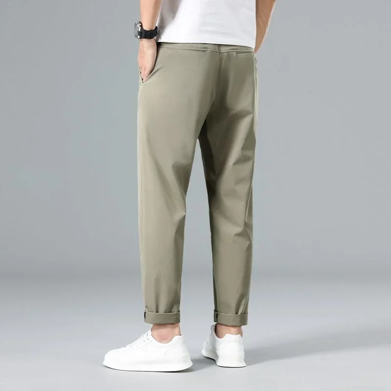 Men's Casual Pants Summer Male Trousers Ice Silk Cool Cooling New In Classic Streetwear Slacks Plus Size Polyester Long Cotton