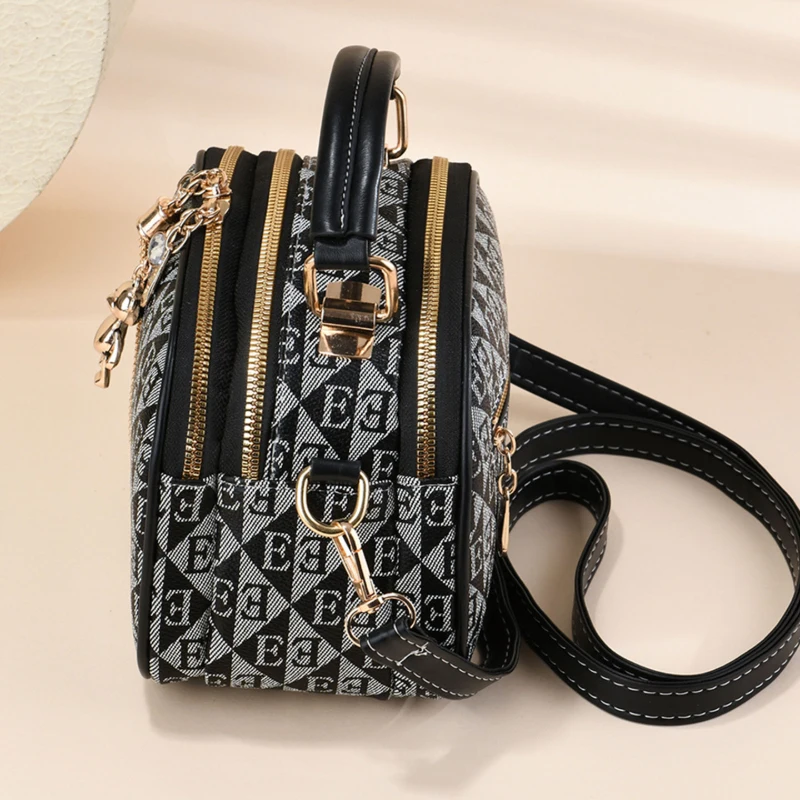 3-piece letter print mini round bags with multiple color options, women's crossbody bags with bear zippers view 5