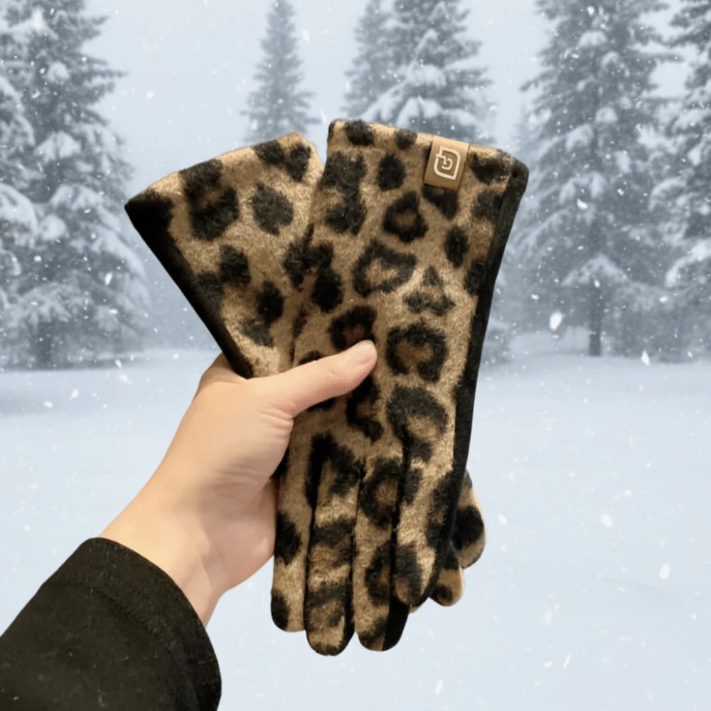 Practical Cashmere Leopard-print Gloves Cold-proof Keep Warm Winter Gloves Touch Screen Ladies Driving Gloves Winter Cycling