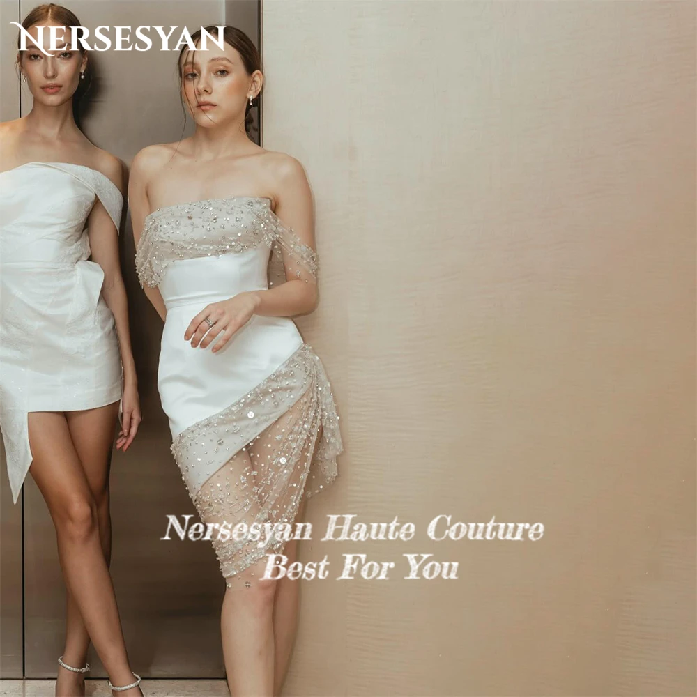 Nersesyan Luxury Glitter Lace Wedding Dresses Pleats Off Shoulder Sparkly Pearls Bridal Gowns Sequins Backless Bride Dress 2024