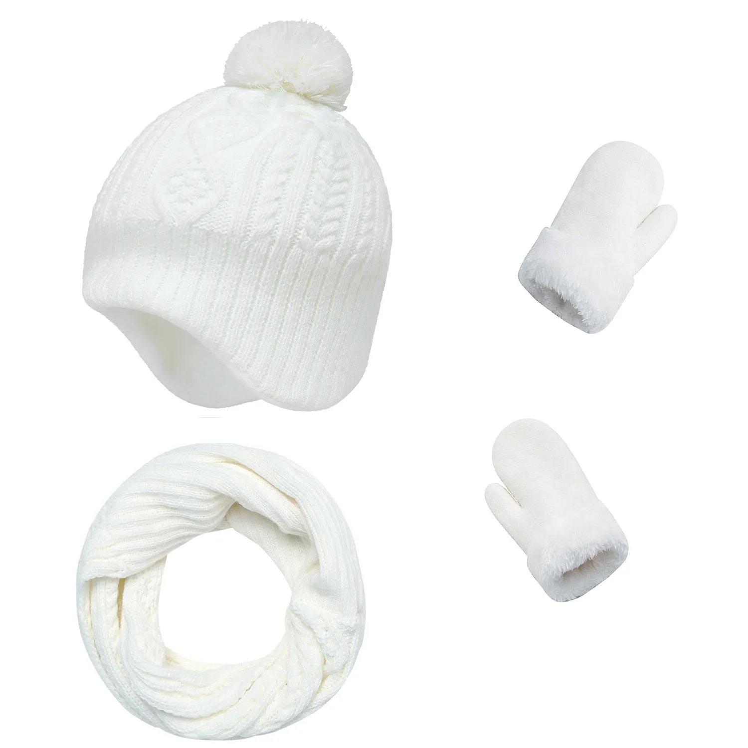 Gorro de malha macio quente infantil, cachecol e luvas, boné de menino e menina, acessório de esqui para o frio, ao ar livre, outono e inverno