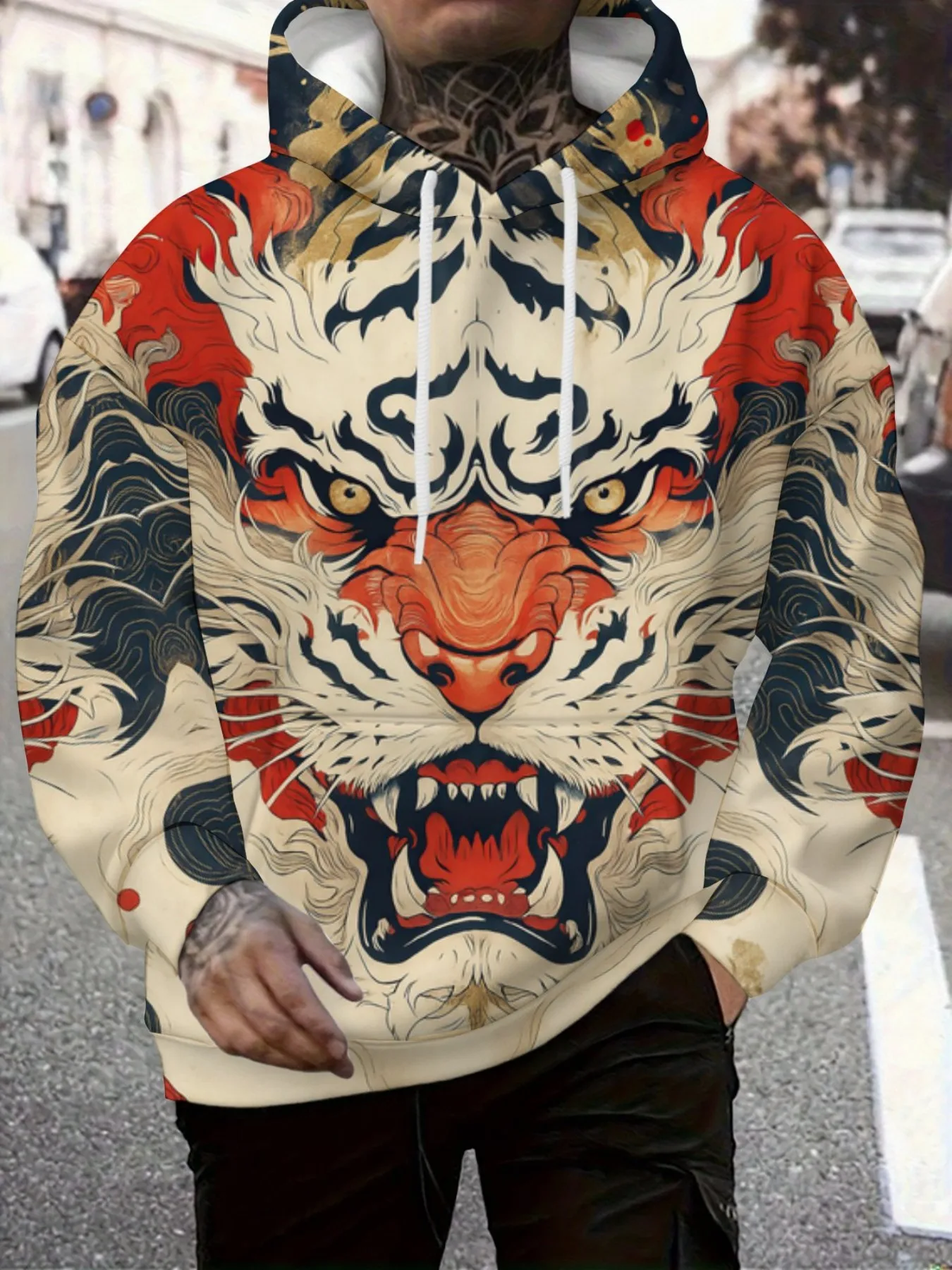 New model: men’s hooded long-sleeve loose-fitting casual printed basic sweatshirt. Perfect for young people in spring, summer, a
