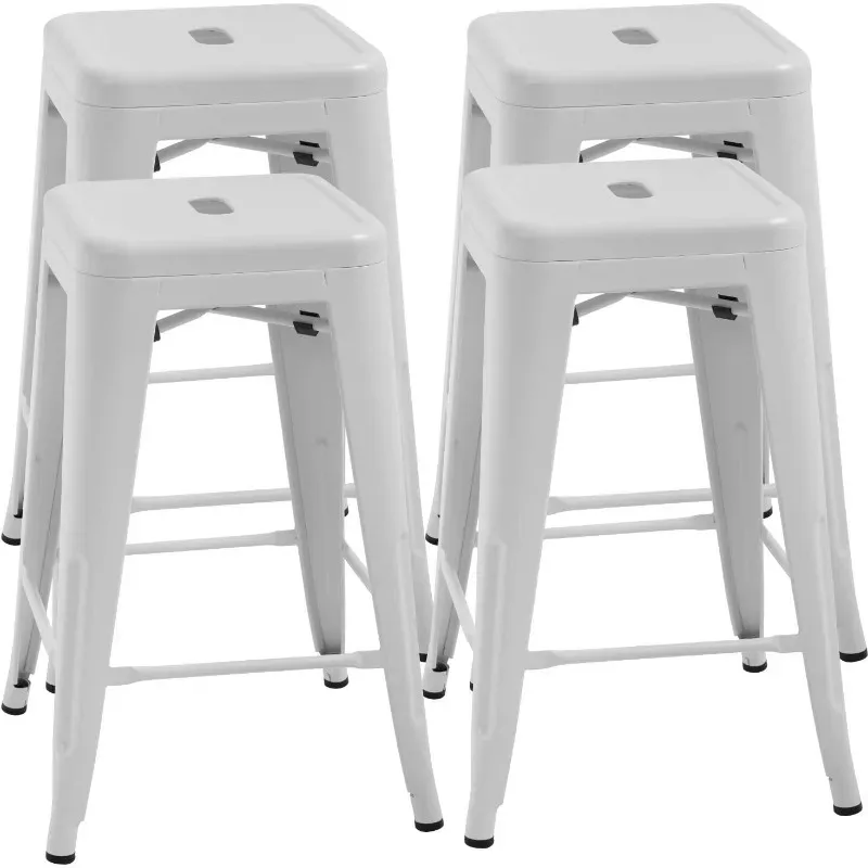 

Metal Bar Stools Set of 4 Counter Height Barstool Stackable Barstools 24 Inch Indoor Outdoor Patio Bar Stool Home Kitchen Dining