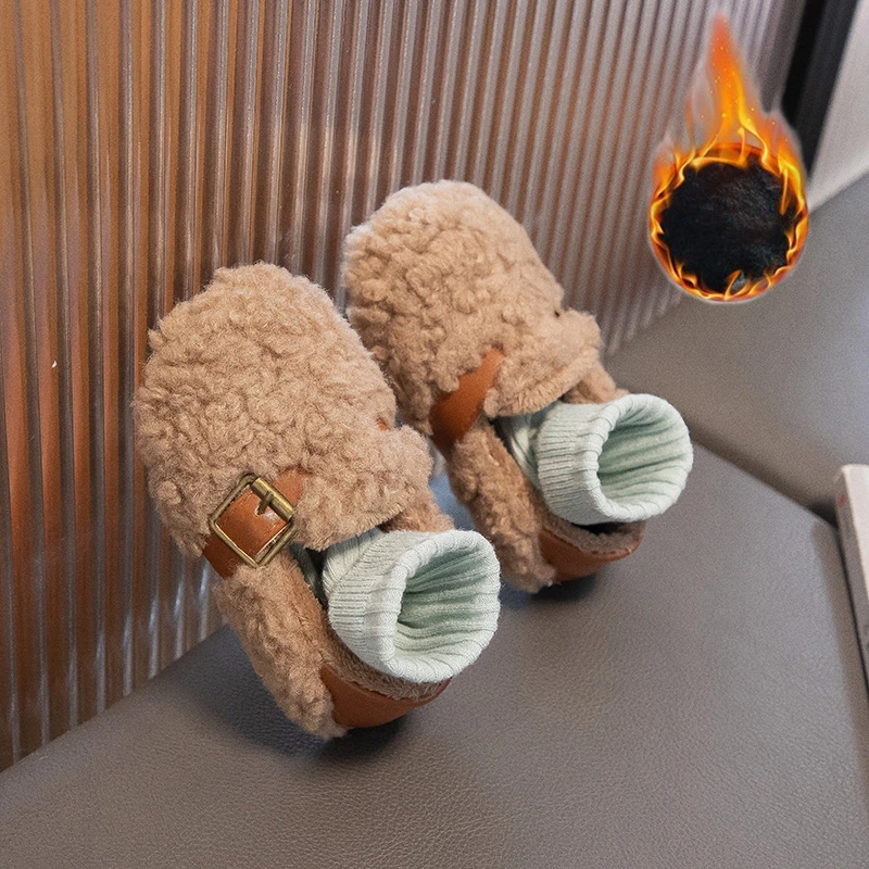 حذاء قطني دافئ مبطن بلون سادة للأطفال شتوي للأولاد والبنات حذاء قطني كاجوال للأطفال غير قابل للانزلاق